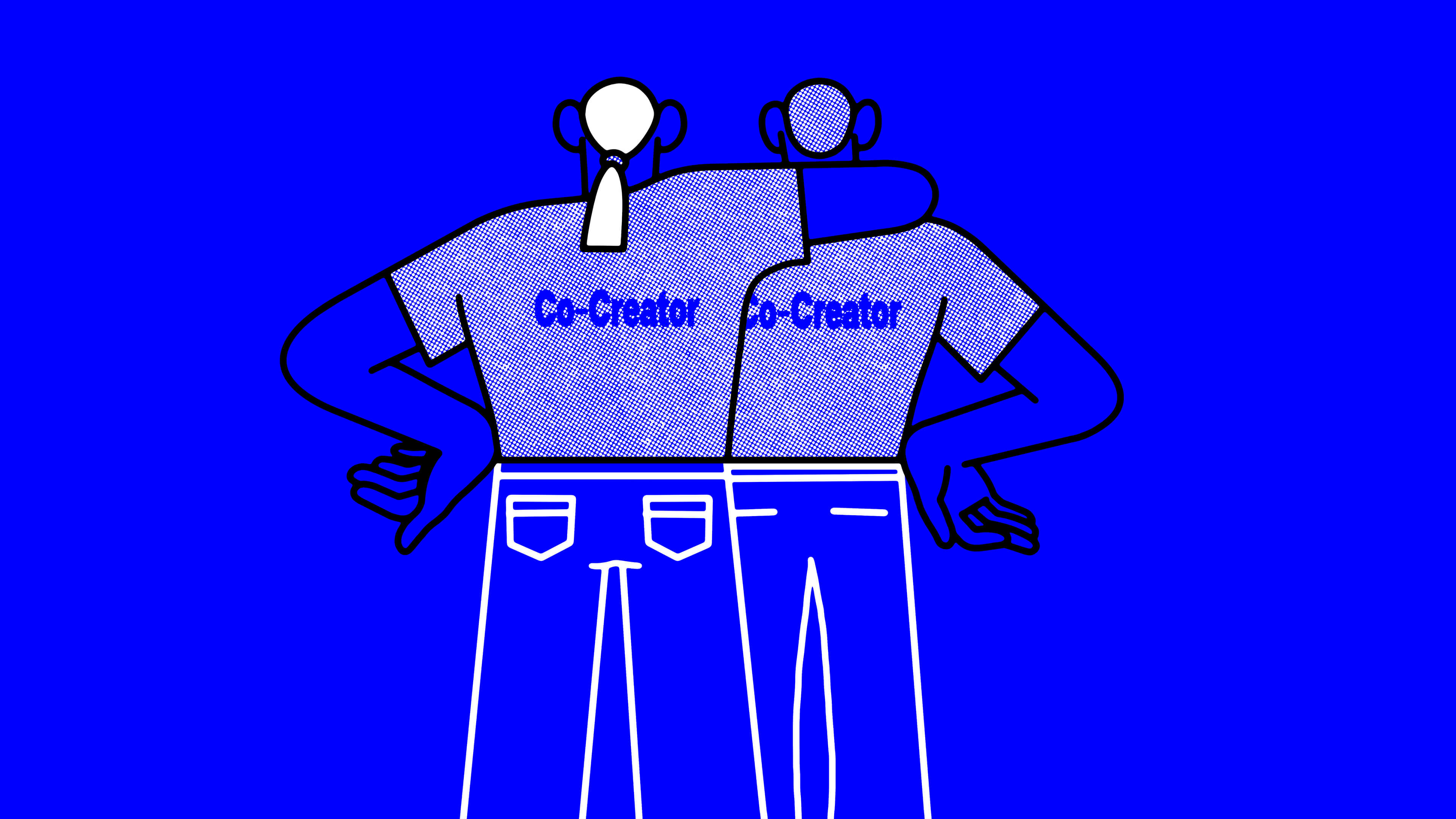 Eine Illustration auf blauen Hintergrund, die das Prinzip der CO-CREATION symbolisiert.