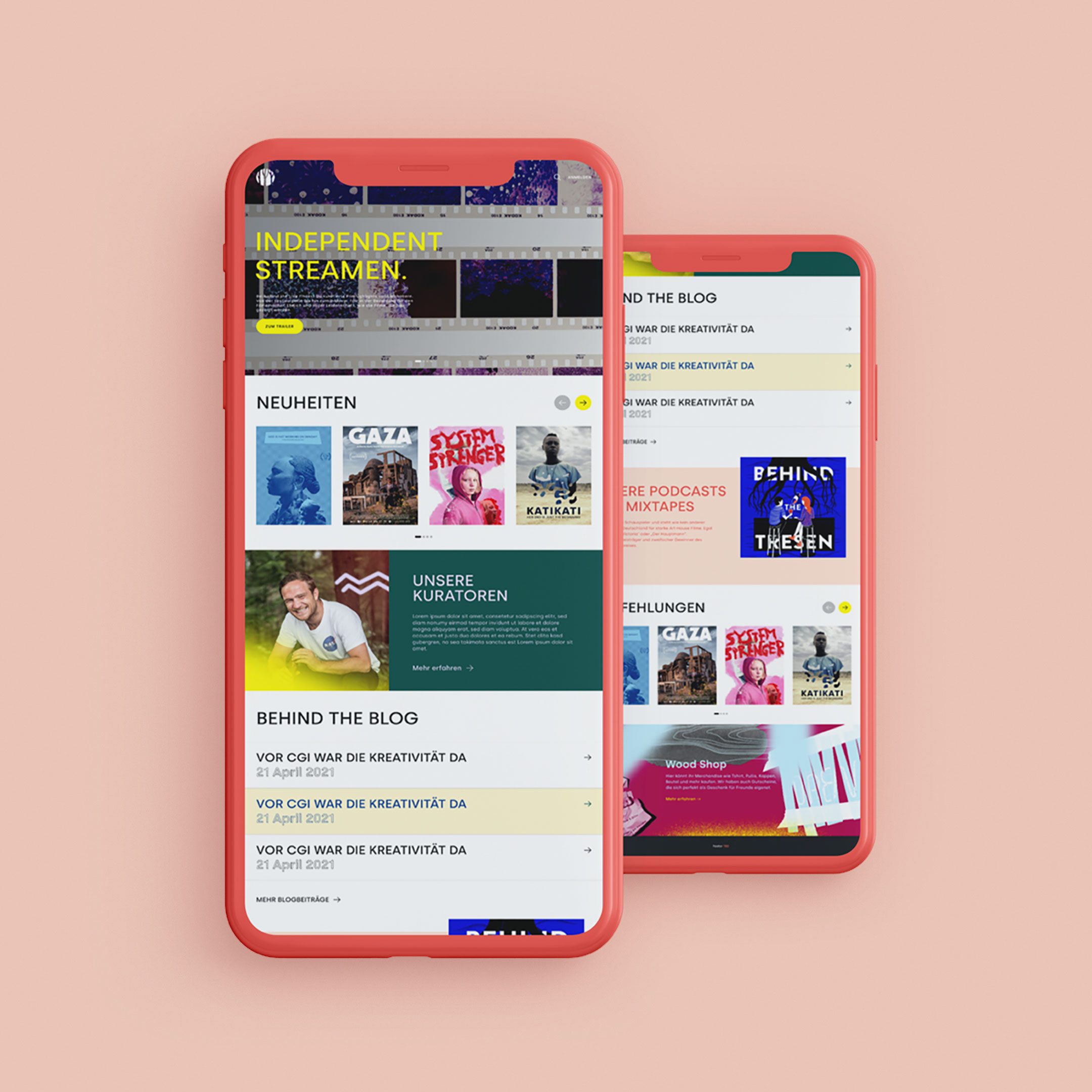 Ein Smartphone Display ziegt die Nutzeroberfläche von Behindthetree.